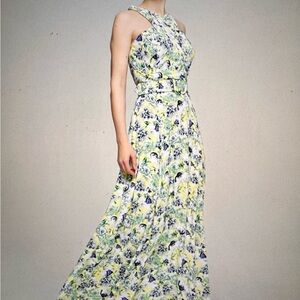 SALE: WHBM: Sleeveless Belted Criss -Cross Halter Maxi Dress.